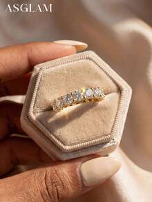 1pc Moissanite Engagement Ring & Wedding Band, S925 Sterling Silver Elegant Luxury Jewelry Gift For Women - Gold - View 3