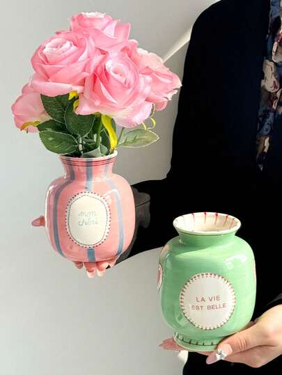 1pc Mini Heart-Shaped Letter Vase, Ceramic Material Round Mouth Vase, Colorful Heart Design, Elegant Home Decor Desktop Planter, High-Quality Minimalist Modern Style Mini Decor, Suitable For Wedding, Party, Home, Desktop, Office, Hotel, Living Room, Holiday Decoration, Valentine's Day