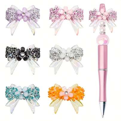 Handmade Bow Sakura Pearl Rhinestone Pen Pendant, Cute DIY Jewelry Accessory For Phone Chain & Keychain