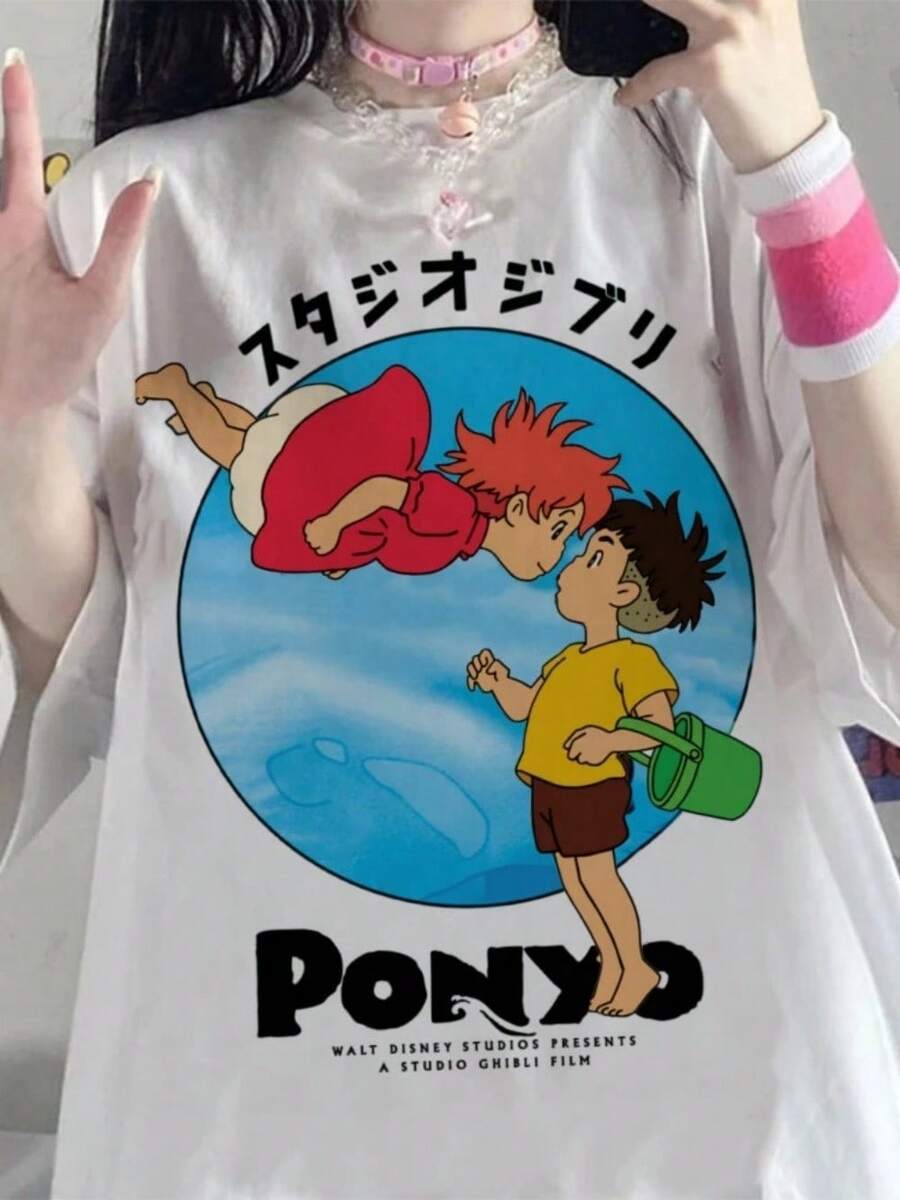 PONYO ANIME MOVIE T-Shirt Manga Anime Japan Fan T Shirt S-5XL - 黑色 - 查看 1