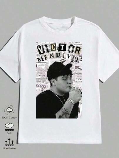 1 Camisa de Hombre para Hombre Tienda Local Ropa de Hombre Pantalones de Hombre Camiseta con Imagen de Victor Mendivil 180G Negro y Blanco Periódico e Imagen de Letras Estampado Patrón de Alta Calidad Cuello Redondo Básico Ajuste Holgado Transpirable Versátil Lavable a Máquina Tamaño Cómodo S ~ 3XL Diario Casual Deportivo Verano Esencial