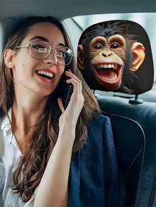 غطاء مسند الرأس للسيارة بشكل قرد - تصميم قرد مضحك وديكوري، بدون حشو، سهل التركيب والغسيل، مناسب لمعظم المركبات (مناسب للقيادة الذاتية والتنقل اليومي) - [طباعة على الوجهين]قطعتان - مشاهدة 6