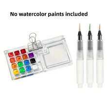8/15 Color Palette + 3pcs Portable Water-Storing Brush Set, Acrylic Portable Paint Box Tool Kit (Paint Box And Brushes Exclude Ink And Paint) - Sets - View 6