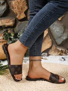 Women's Casual Fashionable Slip-On Flat Sandals - Coffee Brown - View 3