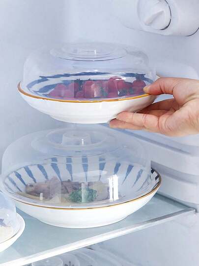 1pc Microwave Heating Cover, Refrigerator Food Storage Bowl Lid, Round Plastic Transparent Splash-Proof Preservation Cover, Bowl Lid, Food Dome