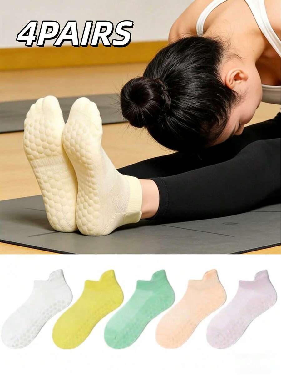 4 pares de calcetines de tobillo transpirables para mujer, adecuados para yoga, pilates, ballet, danza, descalzo - Multicolor - Ver 1