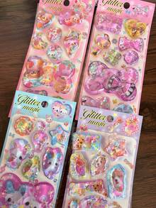 可爱亮片设计 3D 摇晃贴纸 PVC 卡哇伊 Y2K 复古贴纸 创意设计 可移除熊兔贴纸 - color - 查看 1