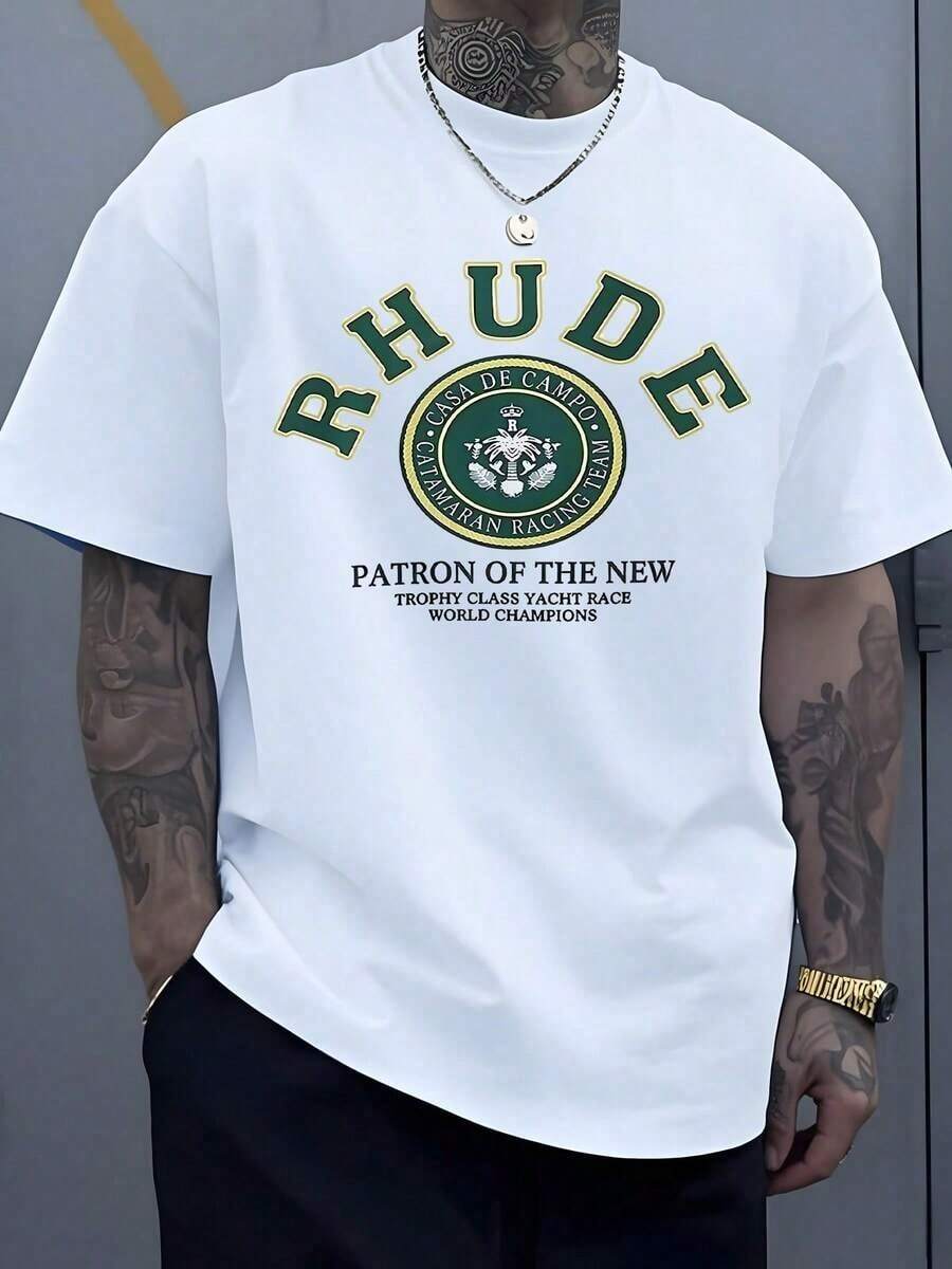 Royal Emblem Graphic Symbolizing Victory And Prestige With Casa De Campo Catamaran Racing Spirit Rhude Print Men 100% Cotton TshirtCasual Short-Sleeve T-Shirts For Men And Women - 白色 - 查看 1