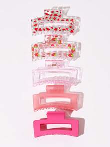 5pcs/Set Cute Large Pink Rectangular Hair Clips, Strong Grip, Minimalist Daily Hair Accessories For Women, Suitable For Thick & Thin Hair, Elegant Casual Street Style, Ideal For Spring/Summer, Gift Accessory Summer Beach Claw Clips Vacay Hair Claws,Holiday,Travel - Multicolor - View 5