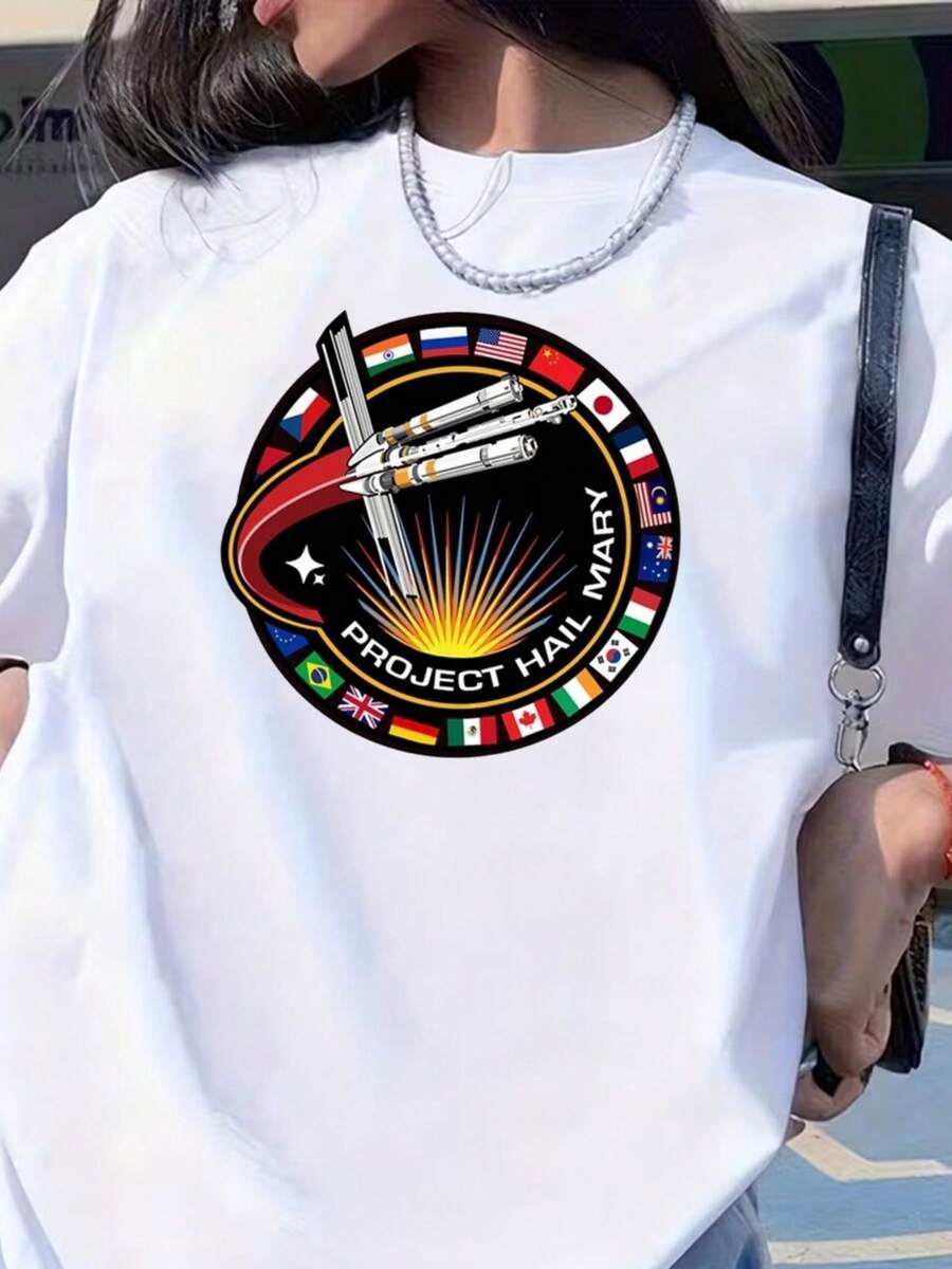 1 Pc Women's And Men's Project Hail Mary Mission Patch Shirt, International Space Sci Fi Tee1 Father's Day And Mother's Day Gifts Pride Month Festival Of Revelry St. Patrick's Day - 白色 - 查看 1