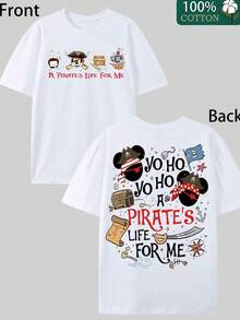 Disney Official Licensed Mickey Mouse Pirate "A Pirate's Life For Me" Graphic T Shirts 100 Percent Cotton Disney Shirt Washed 220g Unisex - 白色 - 查看 3