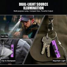 2件裝迷你LED COB鑰匙圈手電筒 USB充電式強光燈,附磁吸/筆夾,9種照明模式,適用戶外緊急工作 - 款式A - 查看 12