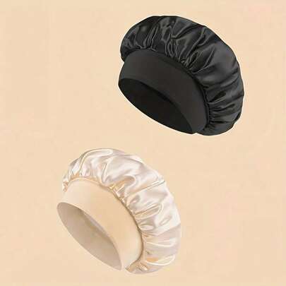Set de 2 gorros de dormir de satén suave - Mezcla de poliéster, colores neutros, elásticos y oversize, adecuados para la mayoría de hombres y mujeres, cuidado y protección del cabello, accesorio para dormir y peinar por la noche