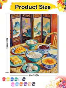 传统中式甜点静物 DIY 数字油画 画布绘画工艺品 成人家居装饰 40x50厘米/16x20英寸 节日礼物 - 40*50厘米 - 查看 2