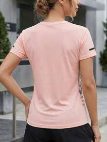AODSR 女士吸汗圆领短袖跑步T恤，轻盈透气，适合日常训练，粉色夏季款 - 粉色 - 查看 5