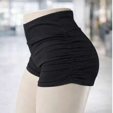 WOMEN'S FITNESS SHORTS FOR GYM AND BEACH WITH RUFFLED SIDES, LIFTS AND LIFTS BUTT, HIGH WAIST - 黑色 - 查看 3