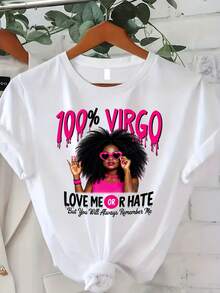 Maglietta girocollo con stampa vergine, manica corta, casual, adatta per estate e primavera, abbigliamento da donna taglia comoda - Grigio Chiaro - Visualizzare 7