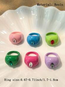 6 piezas Anillos de resina con diamante de imitación de colores de dopamina, anillos midi exagerados de diseño de nicho - Multicolor - Ver 8