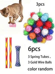 Cat Self-Entertainment Toy Set - Cat Spring + Glow-In-The-Dark Cat Spring + Glitter Ball + Spring Tunnel, Cat Boredom Relief & Teeth Grinding Chew Toys - Multicolor - View 8