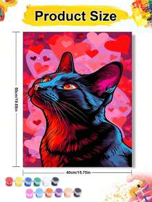彩色猫咪与爱心 DIY 数字油画帆布画工艺品 成人家居装饰 40x50厘米/16x20英寸 节日礼物 - 40*50厘米 - 查看 8