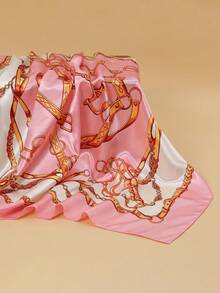 1条简约印花缎面围巾，新款春季时尚女式围巾，可用作腰带、包装装饰、围巾、头带、发饰，是造型的理想之选。 - 粉紅雪糕色 - 查看 8