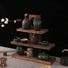 1 pezzo Portaoggetti in legno multistrato, portabicchieri, mensola di stoccaggio, supporto da parete per decorazioni autunnali, vassoio di stoccaggio, bacheca per gioielli, espositore per gioielli, supporto espositivo decorativo, vassoio di stoccaggio di medie dimensioni, supporto antico - Castano - Visualizzare 9