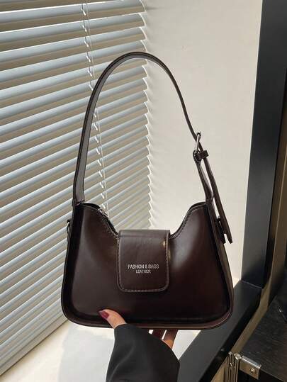 1pc Quilted Zipper Closure PU Solid Baguette Bag, New Minimalist Handbag, Fashion Strap Decor Chic Underarm Bag, Versatile Casual Commute Shoulder Bag, Crescent Moon Shape, Suitable For Dating, Shopping, Office, Work, Travel, Gift-Giving, Great For Daily Use