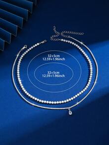 2pcs Women's Pendant Necklace Set, Layered Round & Teardrop Cubic Zirconia Charm, Minimalist Elegant Versatile For Daily Wear, Graduation, Wedding, Birthday Party - Multicolor - View 4