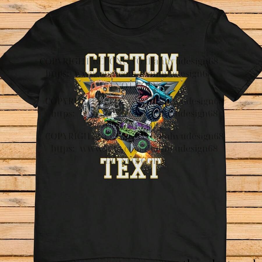 Many Monster Truck Shirt – Custom Text Tee, Personalized Monster Jam Birthday Gift For Kids & Adults - màu đen - Xem 1