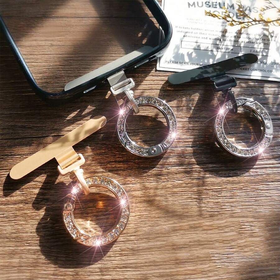 1pc 360° Rotatable Ultra-Thin Stainless Steel Phone Lanyard Clip With Spring Clasp Set, Wrist Strap Connector, Pendant Accessory - Multicolor - View 1