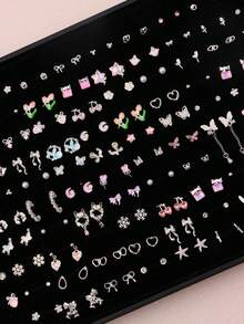 6/7/9对/套 精致时尚优雅可爱男女童耳环 花朵蝴蝶心形雪花随机款式 生日派对 儿童节礼物 日常佩戴配饰 - 彩色水鑽小耳釘 - 查看 2