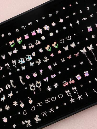 6/7/9 Đôi bông tai thanh lịch, dễ thương hình hoa, bướm, trái tim, bông tuyết, kiểu dáng ngẫu nhiên, quà tặng cho bé gái, bé trai, bạn bè, đeo hàng ngày.