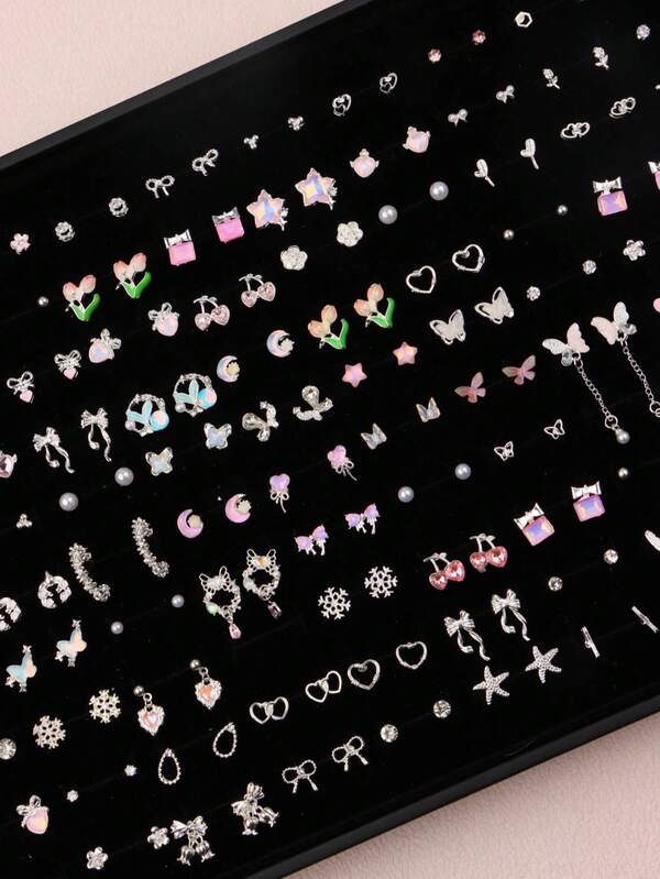 6/7/9对/套 精致时尚优雅可爱男女童耳环 花朵蝴蝶心形雪花随机款式 生日派对 儿童节礼物 日常佩戴配饰