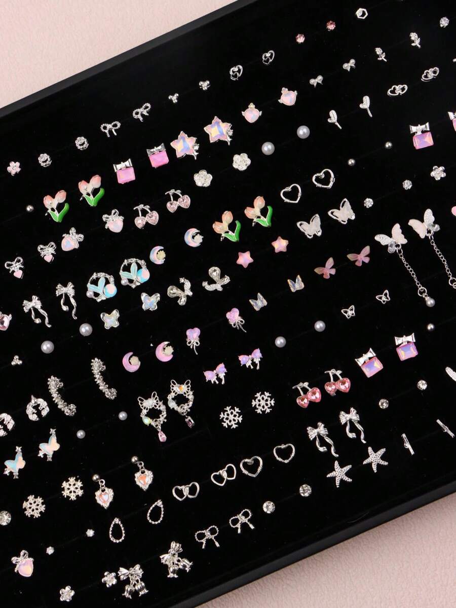 6/7/9对/套 精致时尚优雅可爱男女童耳环 花朵蝴蝶心形雪花随机款式 生日派对 儿童节礼物 日常佩戴配饰