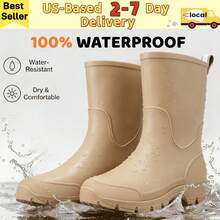 Men's Summer Rain Boots,Waterproof Rain Boots For Men & Women – Beige Mid-Calf Rain Boots, Garden Slip-On Jelly Boots, Lightweight Comfortable Non-Slip Outdoor Work Boots, Ideal For All Seasons Gardening, Farming, Hiking In Rainy & Muddy Conditions - 米色 - 查看 1
