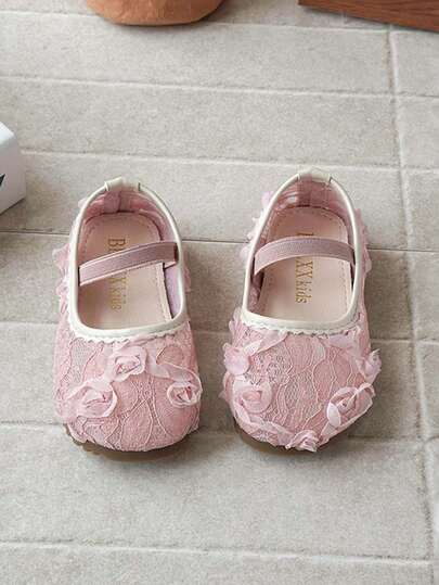 1 Pair Lace Flower Baby Shoes, Sweet Princess Style Infant Toddler Shoes, Soft Non-Slip Newborn Shoes