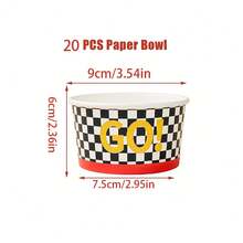 10 Stücke/20 Stücke/60 Stücke, Rennthemen Papier Schüsseln, rot-weiß karierte Pappteller, Rennthemen Eiscreme Becher - karierte Flagge & "LOS!" Dessert Schüsseln, Einweg Papier Snack Becher für Rennauto Geburtstags Party & Themen Geburtstagsfeier - Übersicht 19
