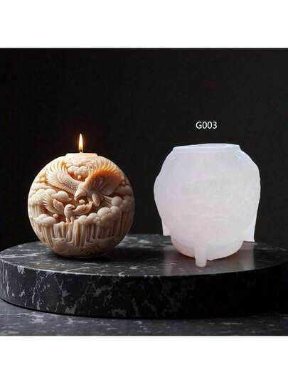 Eagle Sphere Mold - Center Column Design - Reusable Silicone Handmade Mold For DIY Candles, Soaps, Resins, Clays - Feather Texture, Heat Resistant And Easy To Clean - Perfect Gift For Nature Lovers And Crafters, Intricate Details, Home Decor, Resin Artists