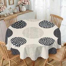 1pc Nordic Style Polka Dot & Grid Patchwork Round Tablecloth, Ruffled Edge, Polyester & Polyester Fiber Material, Stain Resistant, Suitable For Family Dining, Easter Party, Indoor/Outdoor Wedding, Picnic - Multicolor - View 5