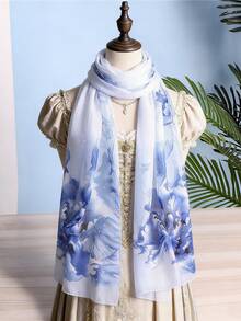 1条新款春夏简约印花轻薄真丝围巾，适合女士日常穿搭搭配 - 彩色 - 查看 8