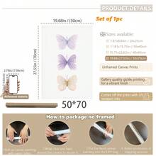 1幅防水帆布墙画，适合儿童房装饰、婴儿房、水彩蝴蝶图案、女孩卧室、紫色蝴蝶、婴儿用品 - 非常适合儿童房装饰、日托中心装饰、幼儿园装饰、男孩房装饰、女孩卧室装饰、婴儿房装饰 - 彩色 - 查看 14