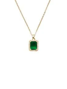 1件简约奢华复古祖母绿方形吊坠项链，适合日常、工作和晚间佩戴 - 金色 - 查看 3