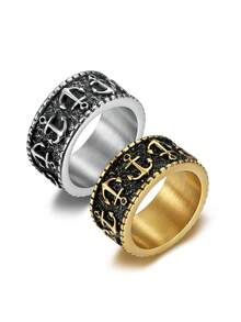 1pc Stainless Steel Anchor Band Ring For Men, Vintage Distressed Finish, Perfect For Nautical & Retro Style - Anchor - View 5