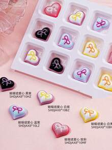 60/20个3D立体爱心蝴蝶结美甲饰品，树脂可爱美甲装饰，彩色爱心美甲宝石，适用于亚克力指甲，DIY美甲配件，适合女性和女孩 - 彩色 - 查看 6