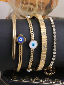 Bộ 4 vòng tay hình mắt quỷ/1 chiếc có thể xếp chồng lên nhau dành cho nữ | Vòng tay hình mắt quỷ mạ vàng 18K tinh tế | Quà tặng trang sức cho phái nữ - Vàng - Xem 3