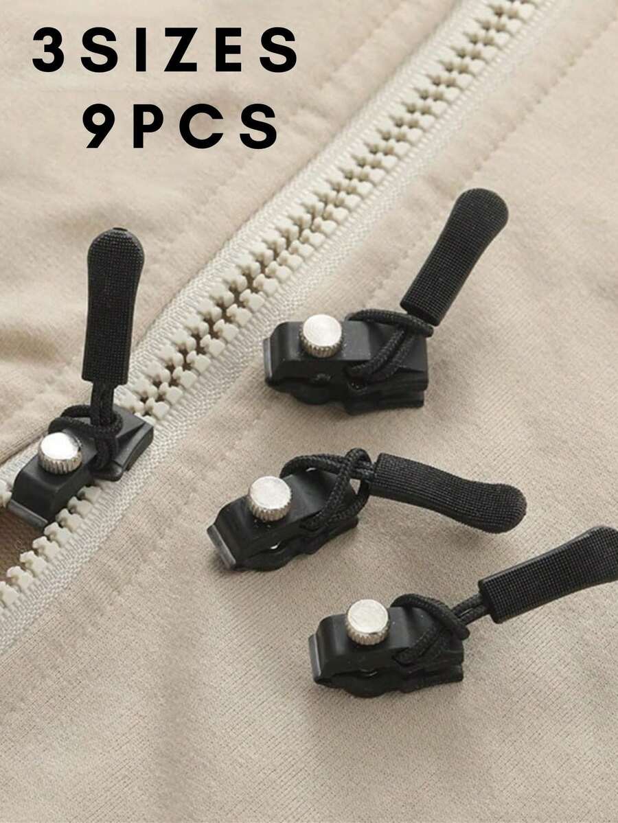 9pcs Zipper Repair Tool Kit, 3 Different Sizes, Detachable Zipper Heads, Suitable For Bags, Jackets, Clothes And Boots, Quick Installation Without Tools, For Clothing, Sewing And Accessory Zipper Repair