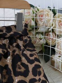 女士豹纹休闲宽松优雅蝴蝶结阔腿裤，适合日常穿着和度假 - 咖啡棕 - 查看 4