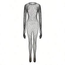 1pcs Women's Purple Fishnet Bodysuit, Sexy Lingerie, Hollow Out See-Through Mesh Tight Suit, Sexy Leopard Print Fishnet Stockings, Full Body Pantyhose, Women's Bodystocking, Backless Sleepwear Lingerie, Suitable For Any Season - 黑色 - 查看 5