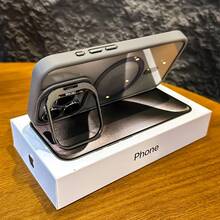 Étui magnétique de luxe antichoc pour iPhone 16 15 14 13 12 11 Pro Max Plus avec support, protecteur d'objectif en verre et coque arrière - Gris - Voir 9