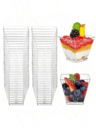 50/30/20pcs 60ml Reusable Mini Clear Dessert Cups (Dessert Photography Cups), Suitable For Cakes, Puddings, Jellies And Appetizers, Great For Weddings, Parties, Birthday Gatherings, Stylish Dessert Display, Outdoor Dining, Can Be Used For Yogurt, Panna Cotta, Cheesecake, Pudding, Jelly And Appetizers, Stackable Design, Easy To Store, Carry And Clean